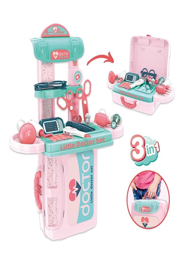 Foroly Pretend Play Learning Toy, 3 in 1 Carry Along Doctor Set Pretend Play Toy, 12 Accessories - Image 2